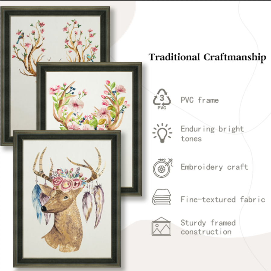 High Quality Embroidery Flower Pattern Living Room Paintings and Wall Arts Paintings Custom Modern Wall Home Paintings-海智集-