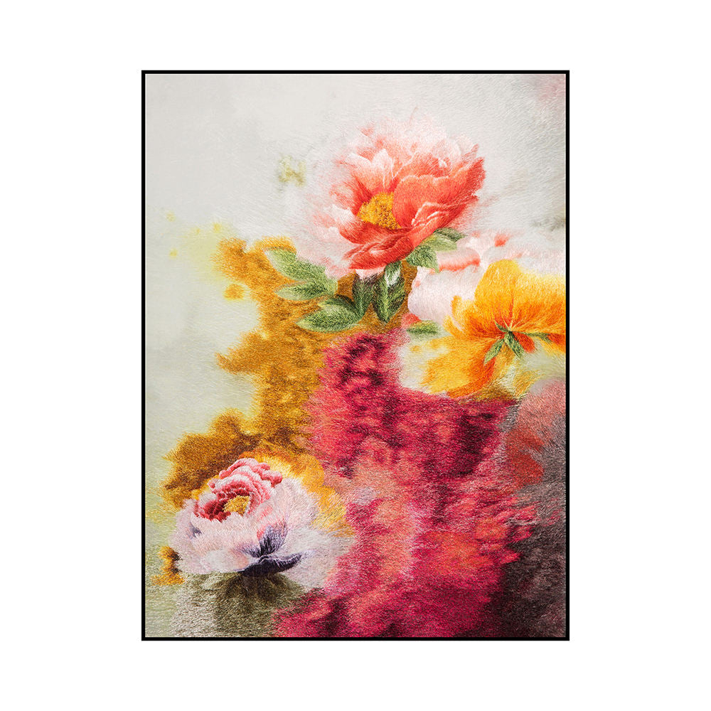 Luxury Eco Friendly Peony Embroidery Art Premium Hand Stitched Floral Wall Decor for Home and Gift-海智集-