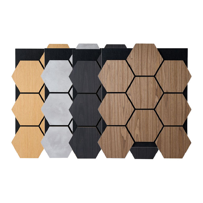 Eco Friendly Acoustic Wood Panels Noise Reduction Hexagon Design Wall Ceiling for Office Living Room and Conference Room-海智集-