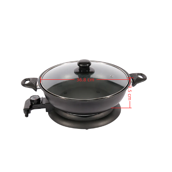 Multifunctional 34cm Aluminum Electric Hot Pot Thermostat Control Non-Stick & Smokeless Wok for Household Use-海智集-