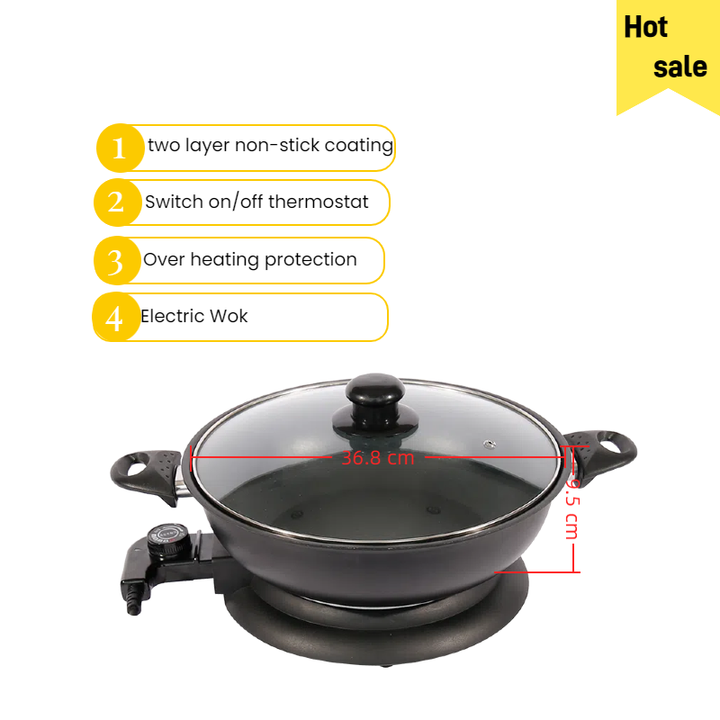 Multifunctional 34cm Aluminum Electric Hot Pot Thermostat Control Non-Stick & Smokeless Wok for Household Use-海智集-
