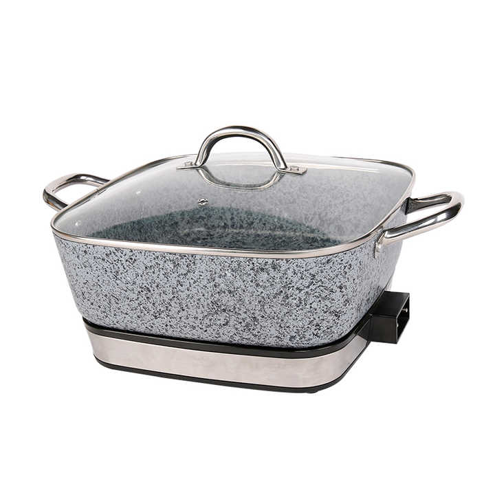 Factory Electric Skillet Health Marble Coating 5L Detachable Aluminum Tempered Glass Lid Multifunctional Square for Home Hotel-海智集-