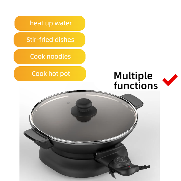 Factory's Popular Multifunctional Electric Skillets, featuring a smokeless and non - stick coating, are made of glass and aluminum.-海智集-