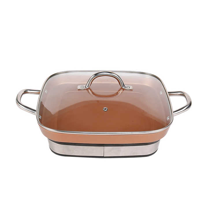 Multifunctional Electric Fry Pan Tempered Glass Lid Non Stick Copper Detachable Aluminum Electric Skillet-海智集-