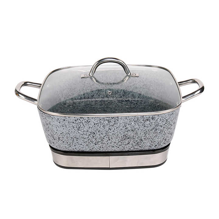 Factory Health Home Electric Skillet with Detachable Aluminum Tempered Glass Lid Mechanical Control Marble Coating Frying Pan-海智集-