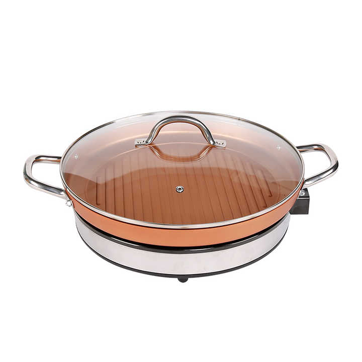Factory Detachable Non-Stick Aluminum Electric Skillet with Tempered Glass Lid Multi-Functional Pizza Pan for Outdoor OEM-海智集-