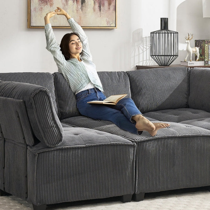 UNITED WE WIN Modular Sectional Sofa U Shaped Modular Couch with Reversible Chaise Modular Sofa Sectional Couch,6- Seat Convertible Sofa,Fit for Living Room-海智集-Default-