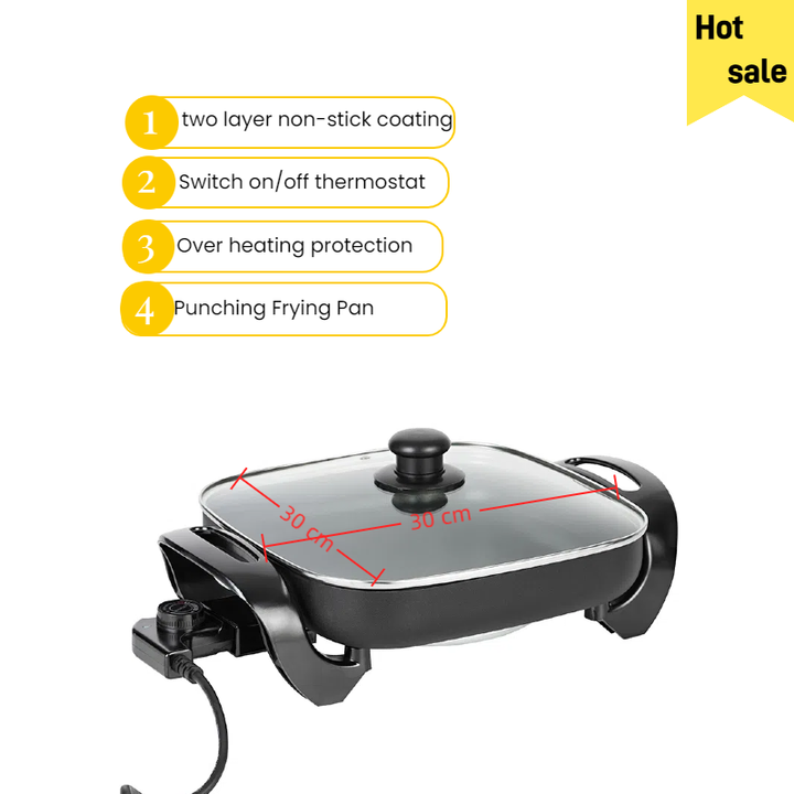12 Inch Multifunctional Electric Fry Pan Factory Popular Non-Stick Kitchen 4L Aluminum Skillet for Household-海智集-