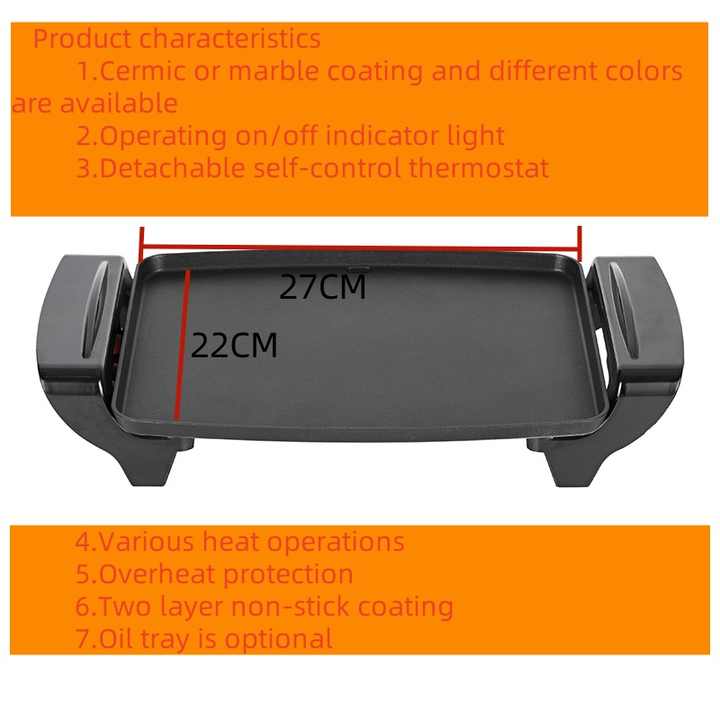 Factory Wholesale Multi-Purpose Electric Grill Pan Nonstick BBQ Smokeless Temperature Control Plancha for Household-海智集-