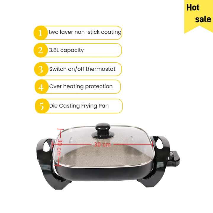 30cm Multipurpose Automatic Fry Pan Egg Boiler Non Stick Electric Cooking Pot Handle Electric Frying Pan Electric Skillets-海智集-