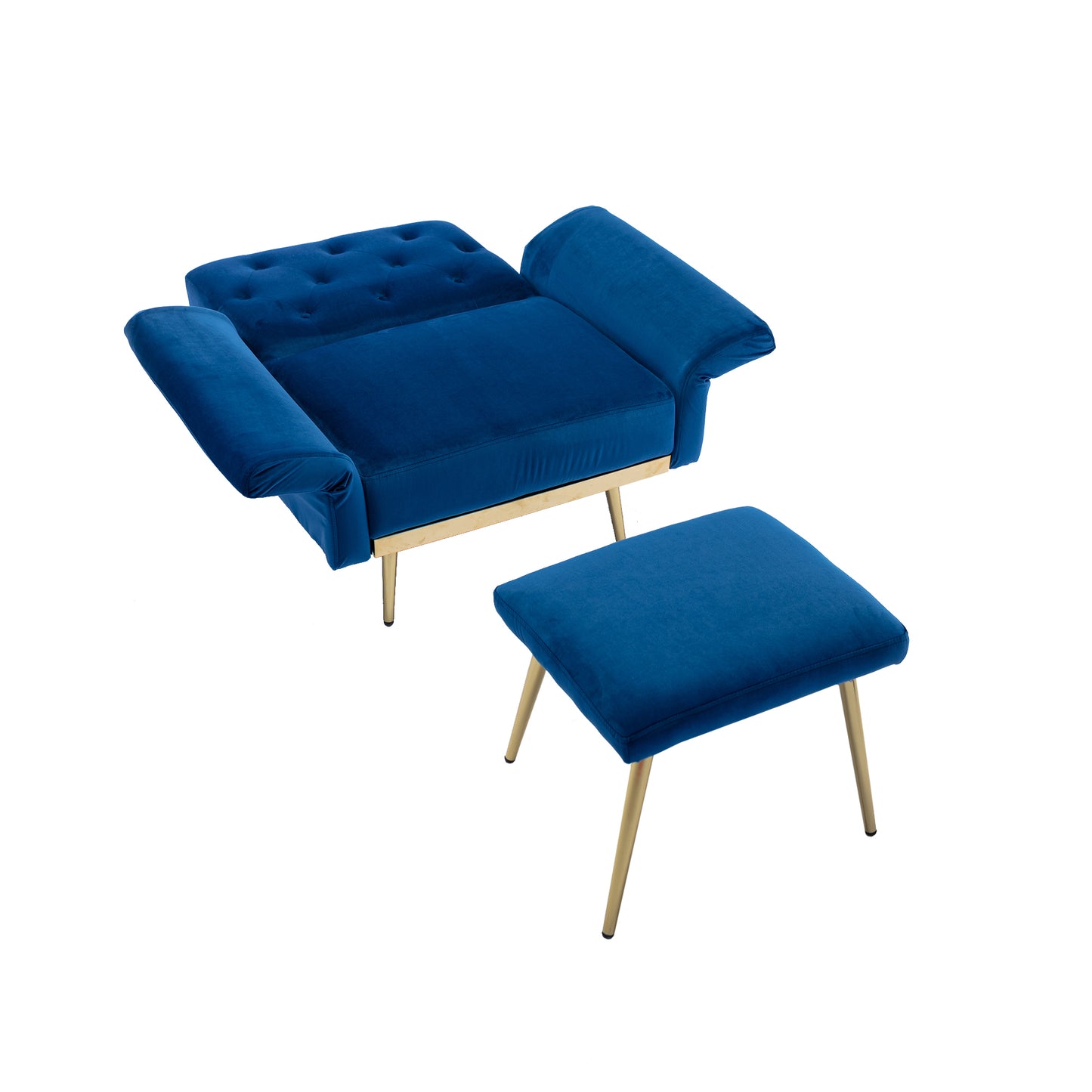 COOLMORE Velvet Accent Chair with Adjustable Armrests and Backrest, Button Tufted Lounge Chair, Single Recliner Armchair with Ottoman-海智集-Default-
