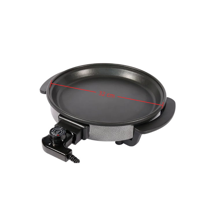 32cm Two-Layer Non-Stick Electric Pizza Pan with 1500w Aluminum Lid Tempered Glass Cover for Household Use OEM PTFE-海智集-