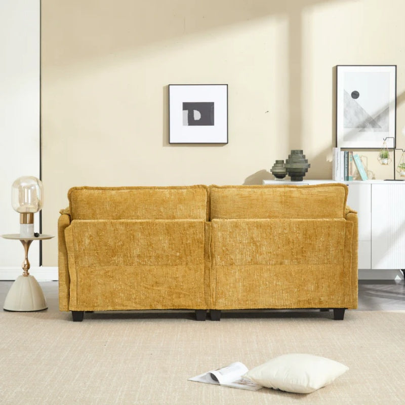 UNITED WE WIN Chenille fabric, solid construction, the overall structure of the sofa is stable, detachable armrests, two foot stools and two-seat sofa with side pockets-海智集-Default-
