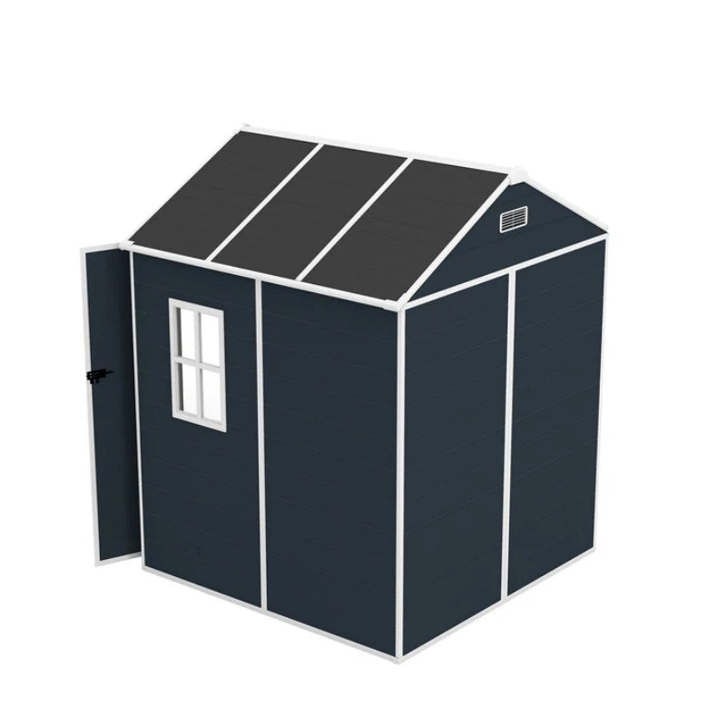 Campcraft 6*6ft resin storage shed, high quality pp material, strong structure, waterproof, rust and UV proof, large storage space, 12mm thick pp board, HD window lighting Dark gray-海智集-Default-