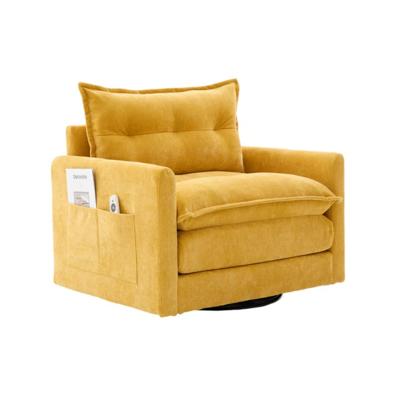 UNITED WE WIN Swivel Barrel Chair - Mid Century Modern Chair, Thick Padded Arm Chair with Solid Metal Base, Comfortable Single Sofa Chair, Swivel Accent Chair for Living Room Bedroom-海智集-Default-