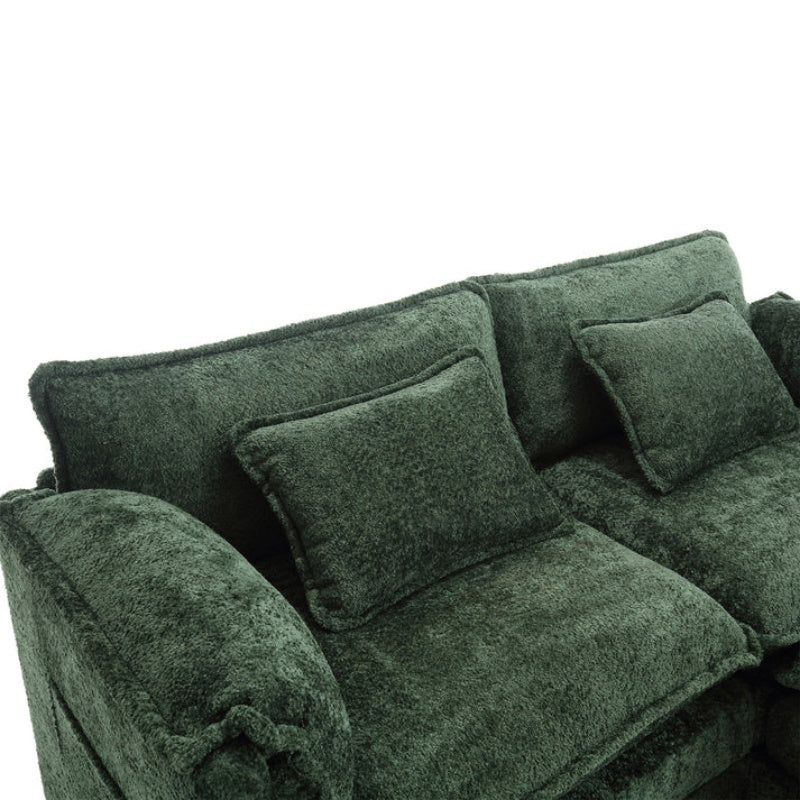 UNITED WE WIN Chenille fabric, removable armrests with side pockets, high density sponge filling, oversized double sofa with footstool-海智集-Default-