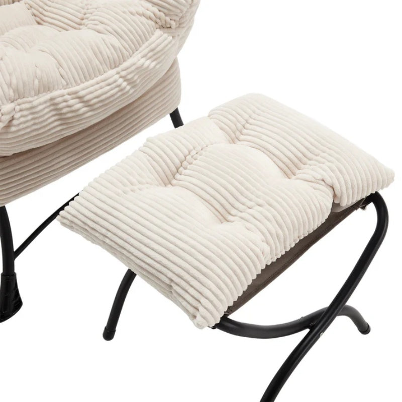 Lazy Chair with Ottoman, Modern Lounge Accent Chair with Armrests and a Side Pocket, Leisure Upholstered Sofa Chair Reading Chair with Footrest for Small Space, Corner Chair-White-海智集-Default-