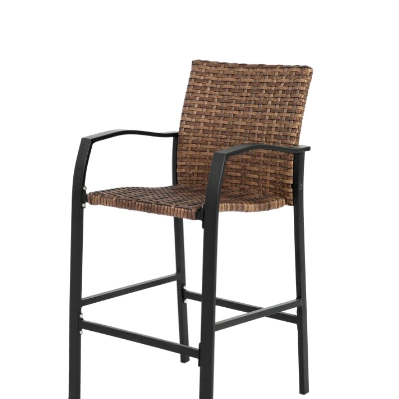 3 Pieces Outdoor Bar Stools Set,Rattan Bar Chairs,with glass table top, Wicker Bar Stools for Backyard, Garden, Pool, Balcony and Deck, Brown-海智集-Default-