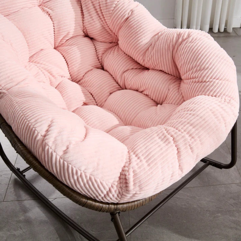 Outdoor Rattan Rocking Chair,Padded Cushion Rocker Recliner Chair Outdoor for Front Porch, Living Room, Patio, Garden, Pink-海智集-Default-