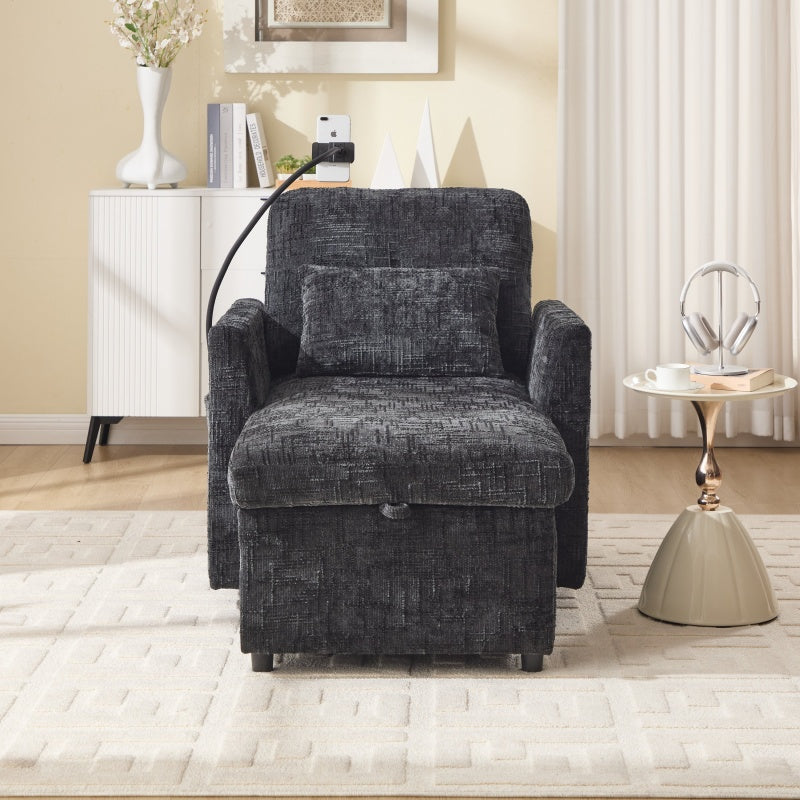 Multifunctional Lazy Person Sofa Recliner with Storage Backrest and Cell Phone Bracket in Chenille for Living Room or Bedroom-海智集-Default-