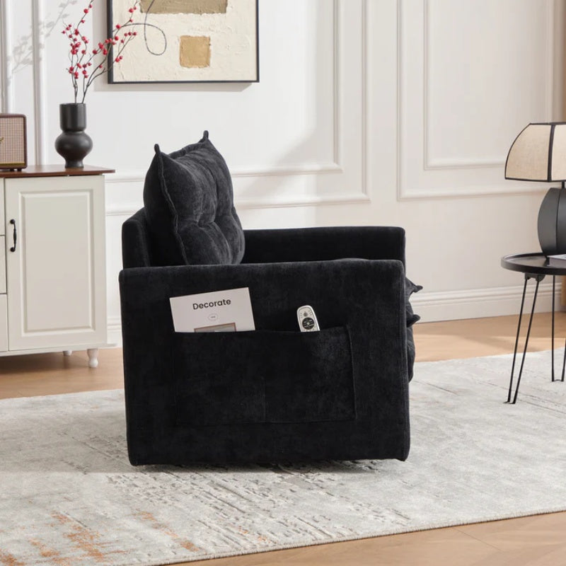 UNITED WE WIN Swivel Barrel Chair - Mid Century Modern Chair, Thick Padded Arm Chair with Solid Metal Base, Comfortable Single Sofa Chair, Swivel Accent Chair for Living Room Bedroom-海智集-Default-