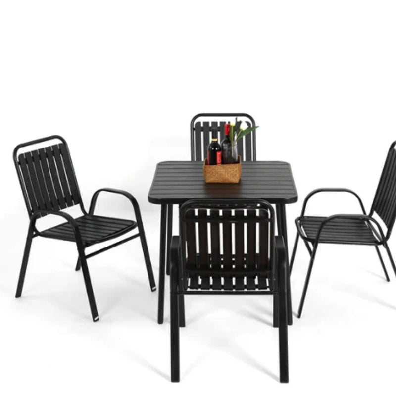 5-Piece Plastic chair and steel table Outdoor Dining Set, plastic Chairs and Table Set for Garden Patio, Black-海智集-Default-