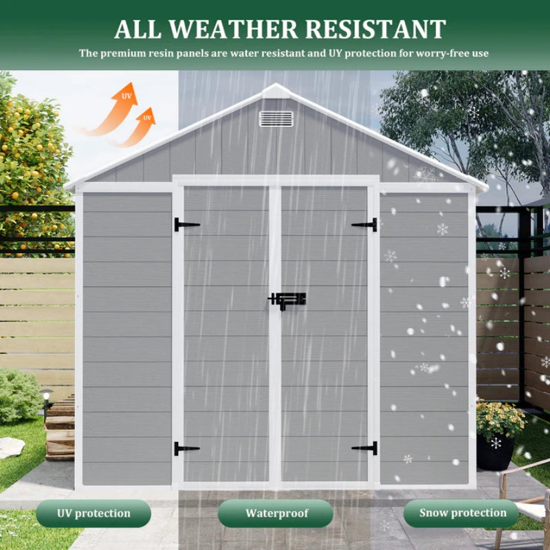 Campcraft 8*10ft resin storage shed, high quality pp material, strong structure, waterproof, rust and UV proof, large storage space, 12mm thick pp board, HD window lighting-海智集-Default-