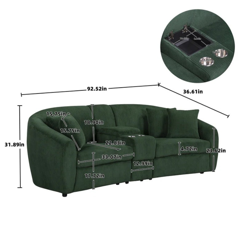 UNITED WE WIN corduroy fabric, two cup holders, storage, oversized two-seat, solid wood frame, high quality sponge filling, curved placement sofa-海智集-Default-