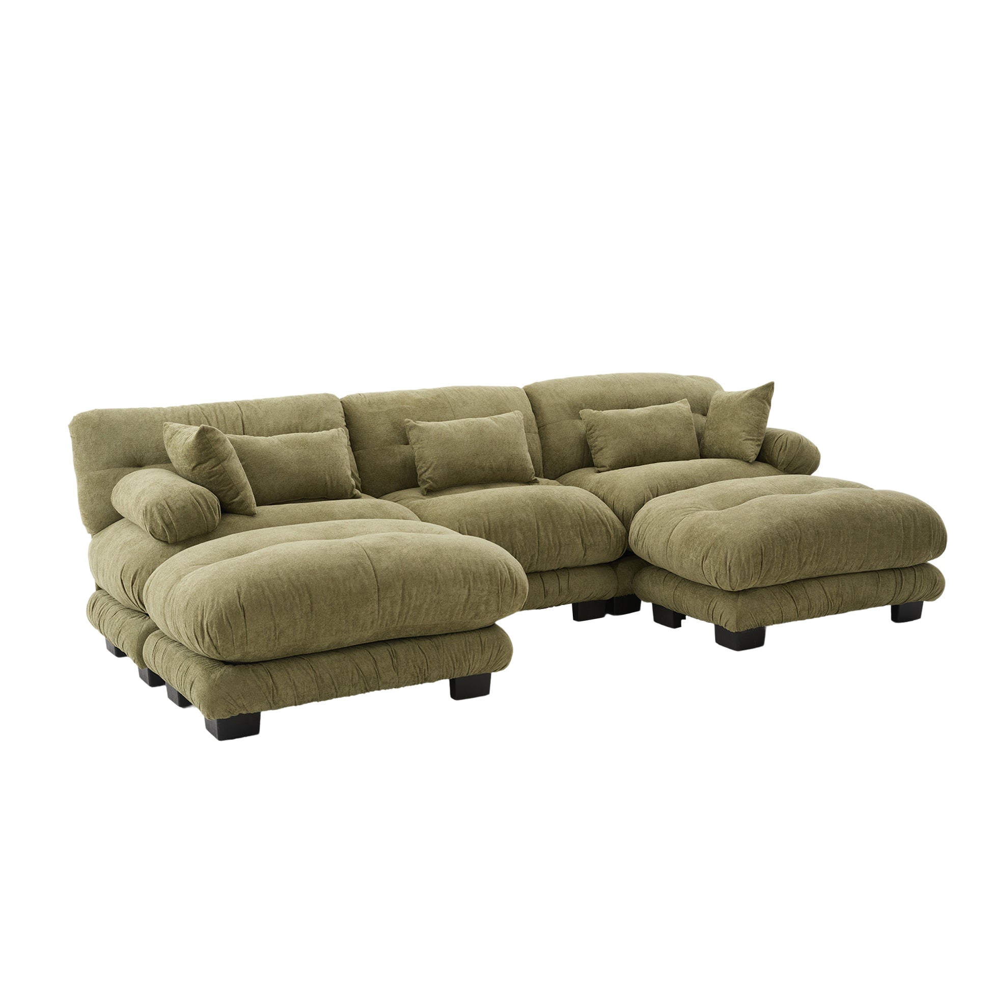 UNITED WE WIN Pelletized velvet U Shape Cloud Couch with 2 Ottomans,Free Combined 3 Seater Comfy Sofa with Bolster Armrest Pillows, sofa for Living Room-海智集-Default-