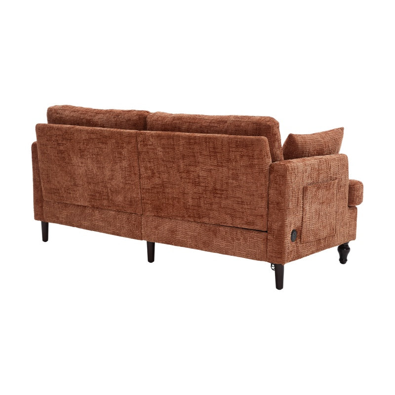 Modern Style Chenille 2-Seater Sofa with LED Light, USB Charging Port & Storage Bag in Orange-海智集-Default-