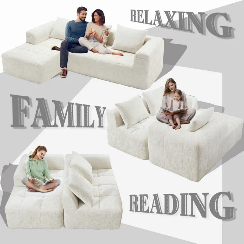 UNITED WE WIN 98.42-inch modular sectional sofa, modern modular L-shaped sofa with chaise longue, equipped with small side pockets and free of compression during installation.-海智集-Default-
