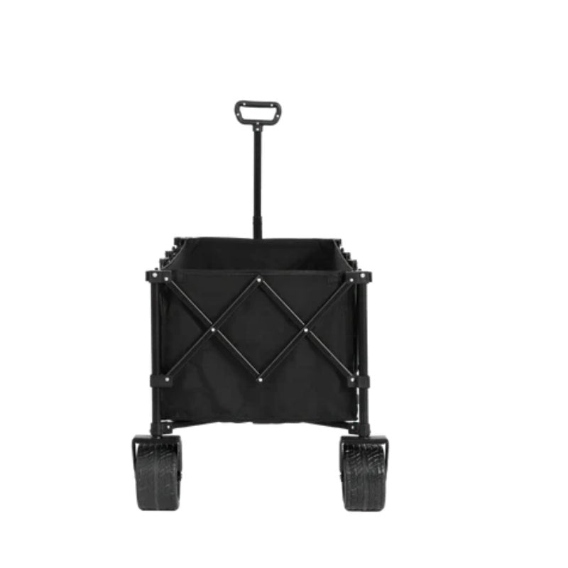 Foldable Extended Wagon with 220lbs Weight Capacity, Heavy Duty 300L Folding Utility Garden Cart with Big All-Terrain Beach Wheels & Drink Holders. Black-海智集-Default-