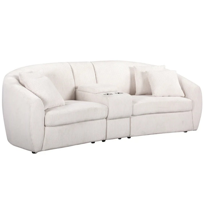 UNITED WE WIN corduroy fabric, two cup holders, storage, oversized two-seat, solid wood frame, high quality sponge filling, curved placement sofa-海智集-Default-