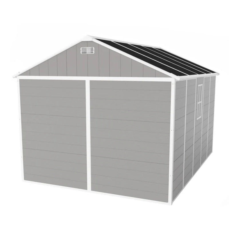 Campcraft 8*10ft resin storage shed, high quality pp material, strong structure, waterproof, rust and UV proof, large storage space, 12mm thick pp board, HD window lighting-海智集-Default-
