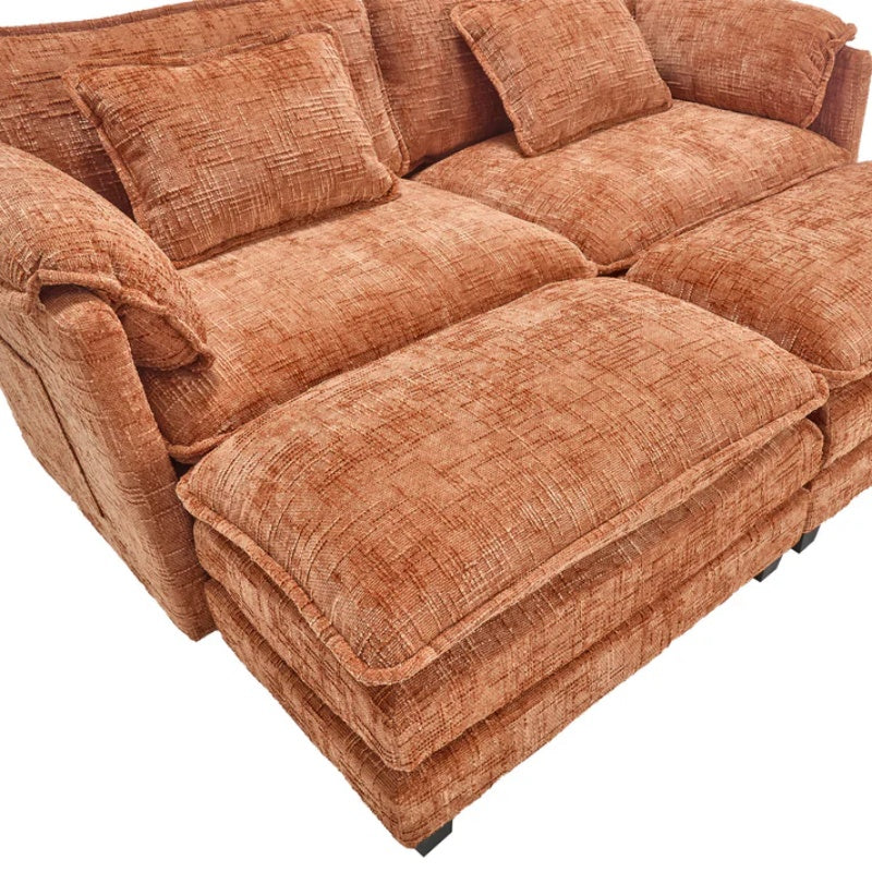 UNITED WE WIN Chenille fabric, removable armrests with side pockets, high density sponge filling, oversized double sofa with footstool-海智集-Default-
