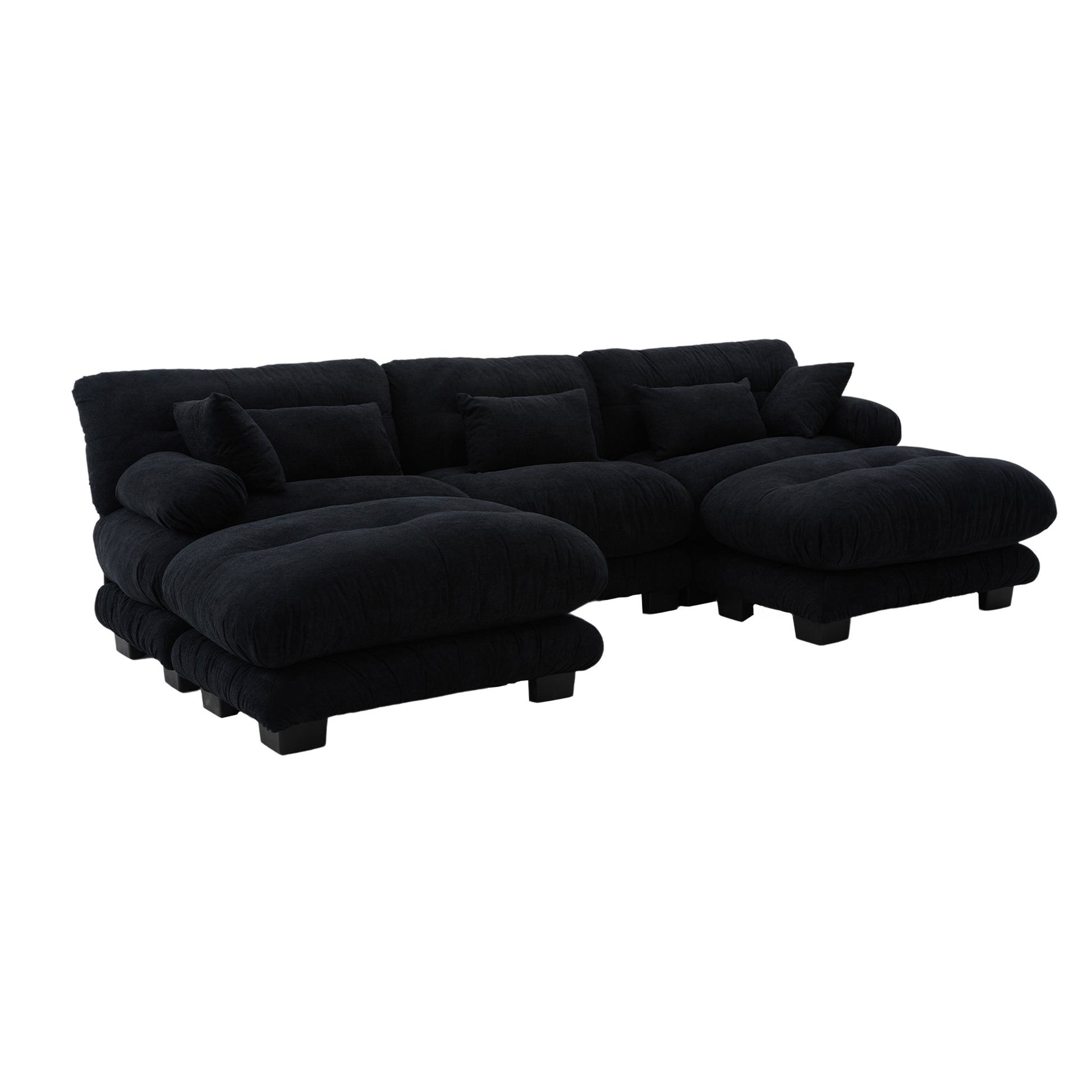 UNITED WE WIN Pelletized velvet U Shape Cloud Couch with 2 Ottomans,Free Combined 3 Seater Comfy Sofa with Bolster Armrest Pillows, sofa for Living Room-海智集-Default-
