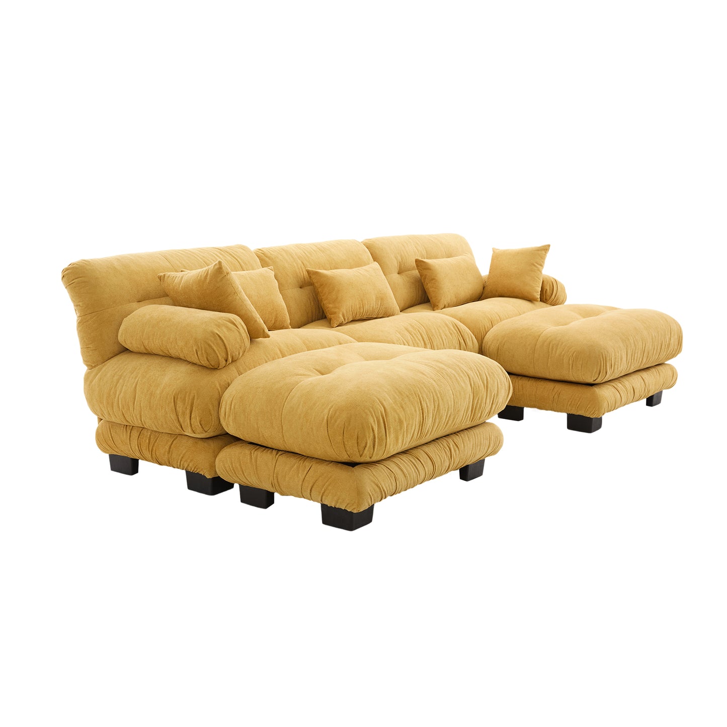 UNITED WE WIN Pelletized velvet U Shape Cloud Couch with 2 Ottomans,Free Combined 3 Seater Comfy Sofa with Bolster Armrest Pillows, sofa for Living Room-海智集-Default-