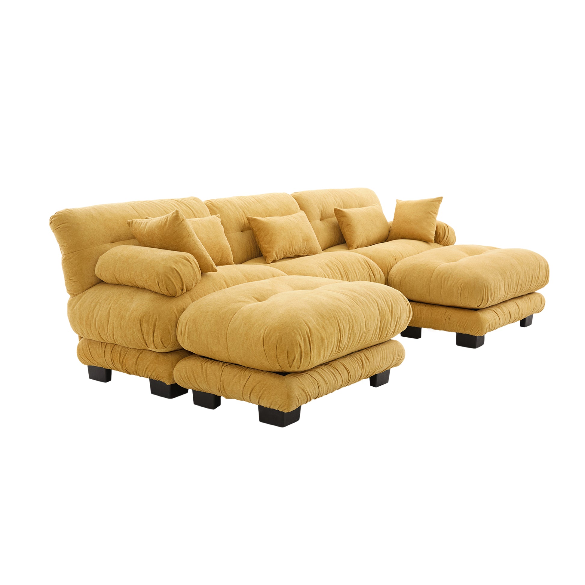 UNITED WE WIN Pelletized velvet U Shape Cloud Couch with 2 Ottomans,Free Combined 3 Seater Comfy Sofa with Bolster Armrest Pillows, sofa for Living Room-海智集-Default-