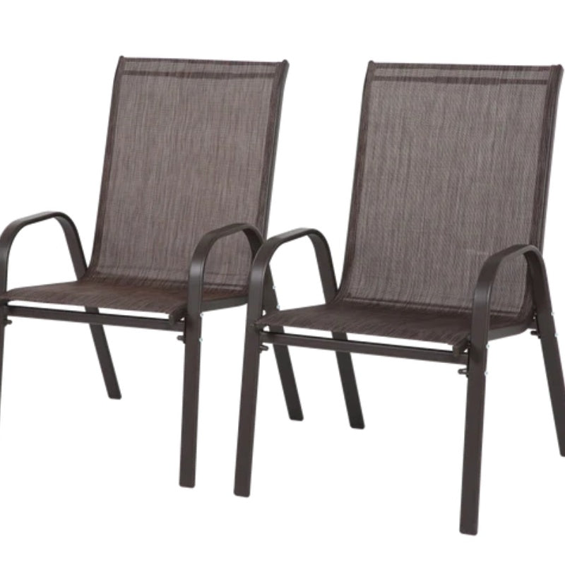 2 Piece Patio Chairs, Outdoor Camping Chairs with Breathable Textilene Fabric, Set of 2 Garden Chairs with Armrest High Backrest for Garden Patio Pool Beach Yard Space Saving ( Brown)-海智集-Default-
