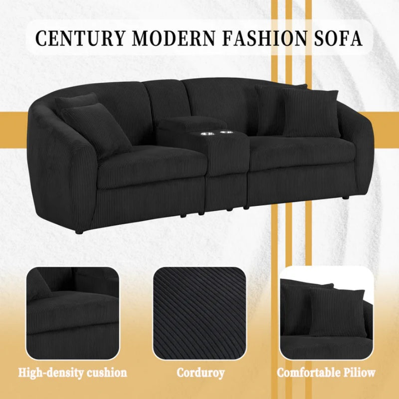 UNITED WE WIN corduroy fabric, two cup holders, storage, oversized two-seat, solid wood frame, high quality sponge filling, curved placement sofa-海智集-Default-