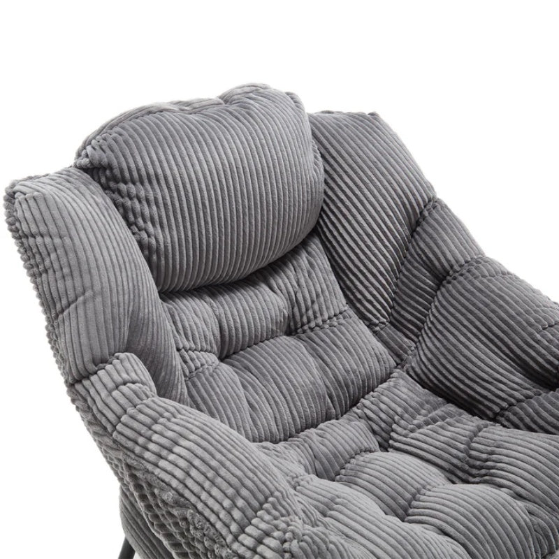 Lazy Chair with Ottoman, Modern Lounge Accent Chair with Armrests and a Side Pocket, Leisure Upholstered Sofa Chair Reading Chair with Footrest for Small Space, Corner Chair-Grey-海智集-Default-