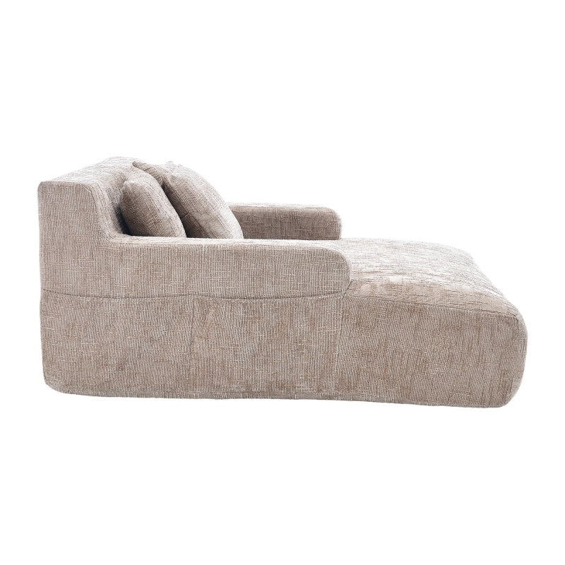 Chenille Interior Lazy Sofa Chaise Longue Armchair with Pillows and Armrests in Khaki-海智集-Default-
