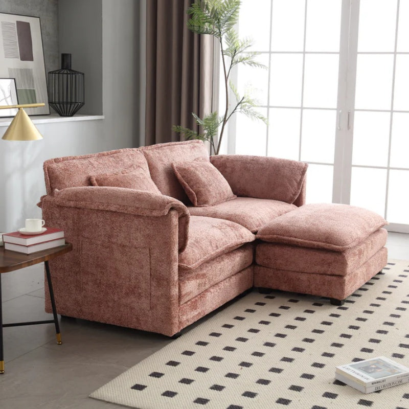 UNITED WE WIN Chenille fabric, removable armrests with side pockets, high density sponge filling, oversized double sofa with footstool-海智集-Default-