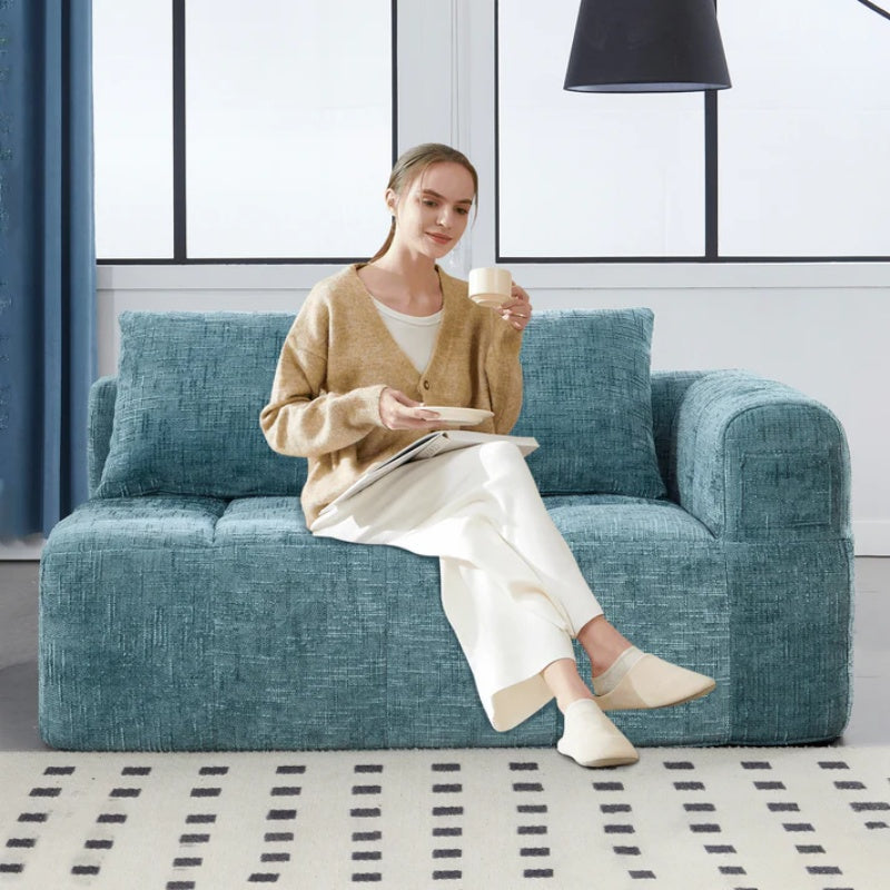 UNITED WE WIN Chenille Loveseat Sofa,Minimalist Modular Couches Sleeper for Living Room Bedroom Apartment Lounge-海智集-Default-