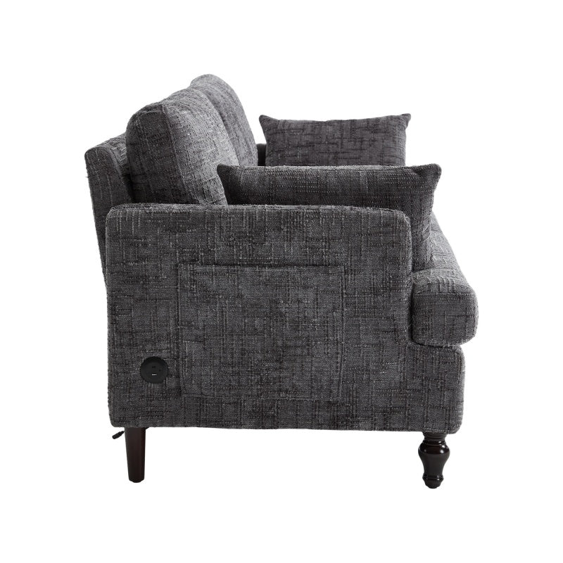 Modern Style Chenille 2-Seater Sofa with LED Light, USB Port, and Storage Bag in Gray-海智集-Default-