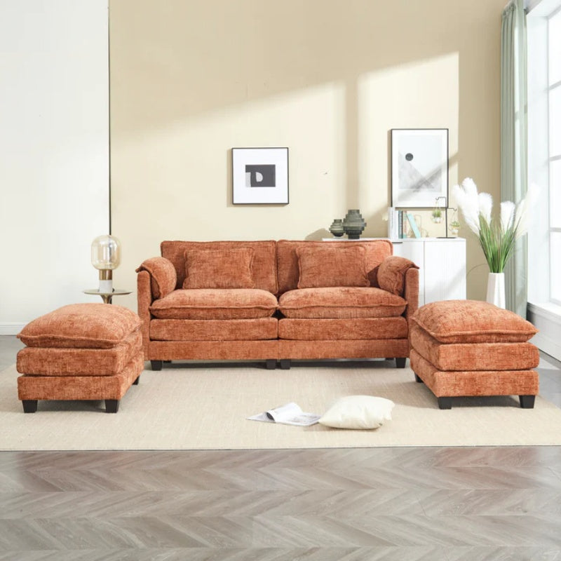 UNITED WE WIN Chenille fabric, solid construction, the overall structure of the sofa is stable, detachable armrests, two foot stools and two-seat sofa with side pockets-海智集-Default-