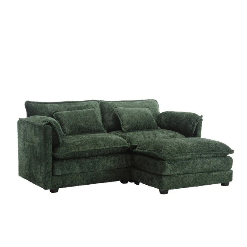 UNITED WE WIN Chenille fabric, removable armrests with side pockets, high density sponge filling, oversized double sofa with footstool-海智集-Default-