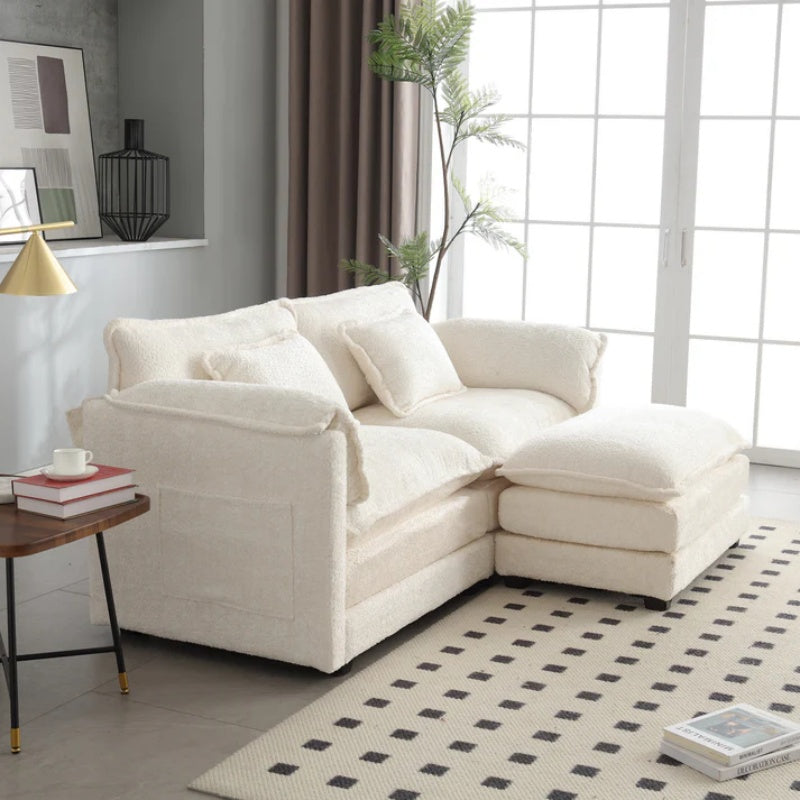 UNITED WE WIN Chenille fabric, removable armrests with side pockets, high density sponge filling, oversized double sofa with footstool-海智集-Default-