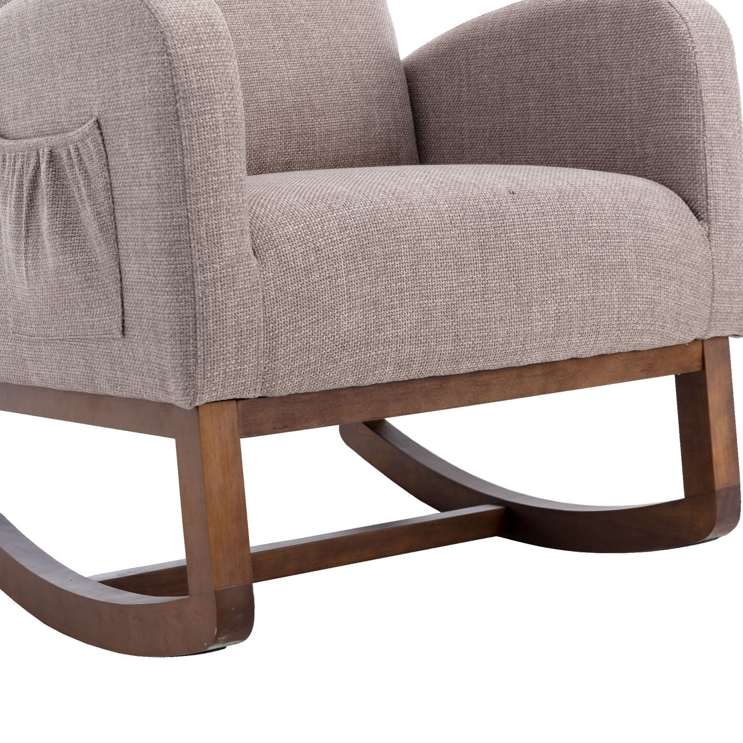 Rocking Chair, Modern Glider Chair, Recliner Armchair with Wood Legs and Side Pocket, Nursery Rocking Accent Chair with High Back for Living Room Bedroom (Grey linen)-海智集-Default-