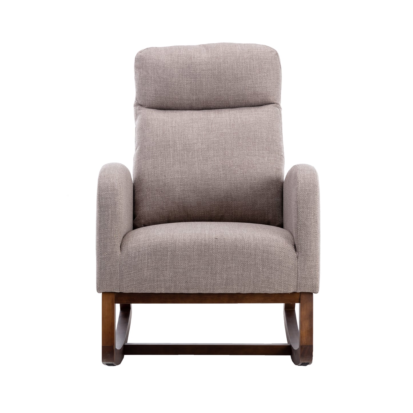 Rocking Chair, Modern Glider Chair, Recliner Armchair with Wood Legs and Side Pocket, Nursery Rocking Accent Chair with High Back for Living Room Bedroom (Grey linen)-海智集-Default-